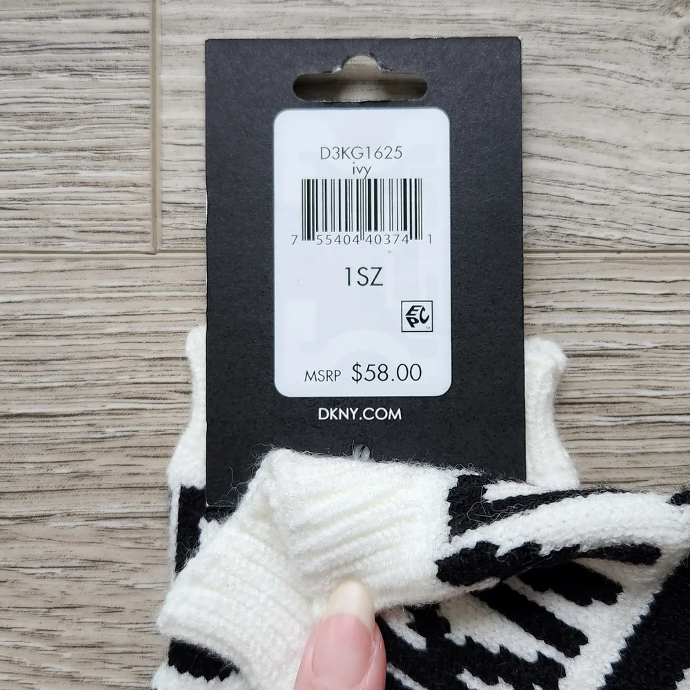DKNY Striped Black and White Gloves Womens One Size Winter Cozy